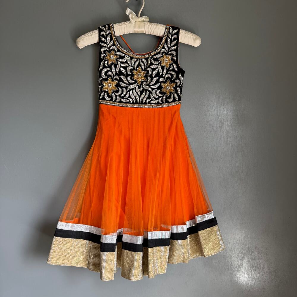 ANARKALI Girl 22 Orange Sunset Lined Dress Beaded Indian Colorful Sleeveless NWT